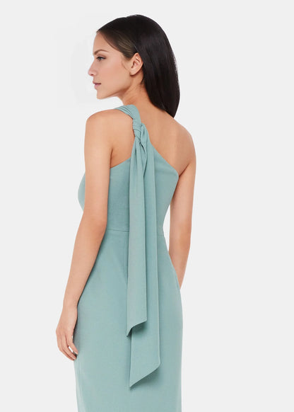Asymmetric collar off shoulder sleeveless and floor length Prom dress