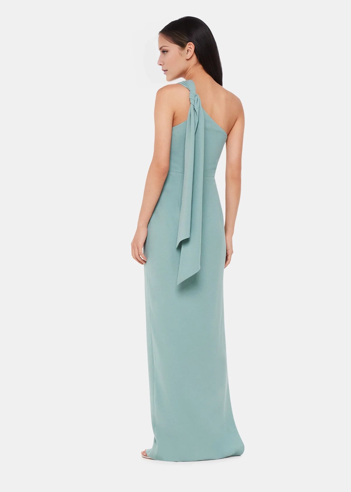 Asymmetric collar off shoulder sleeveless and floor length Prom dress