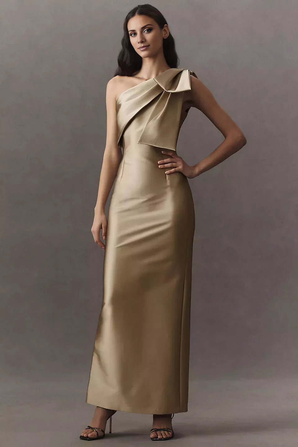 Asymmetric collar off shoulder sleeveless backless and floor length Prom dress