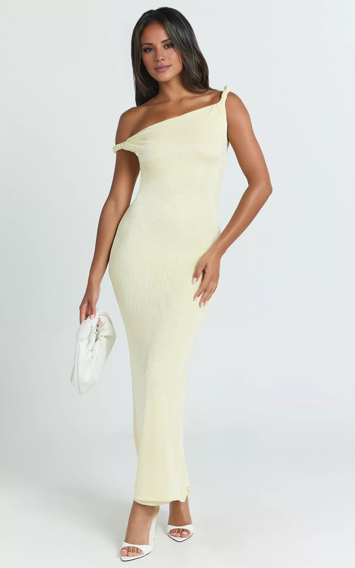 Asymmetric collar off shoulder sleeveless backless and floor length Prom dress
