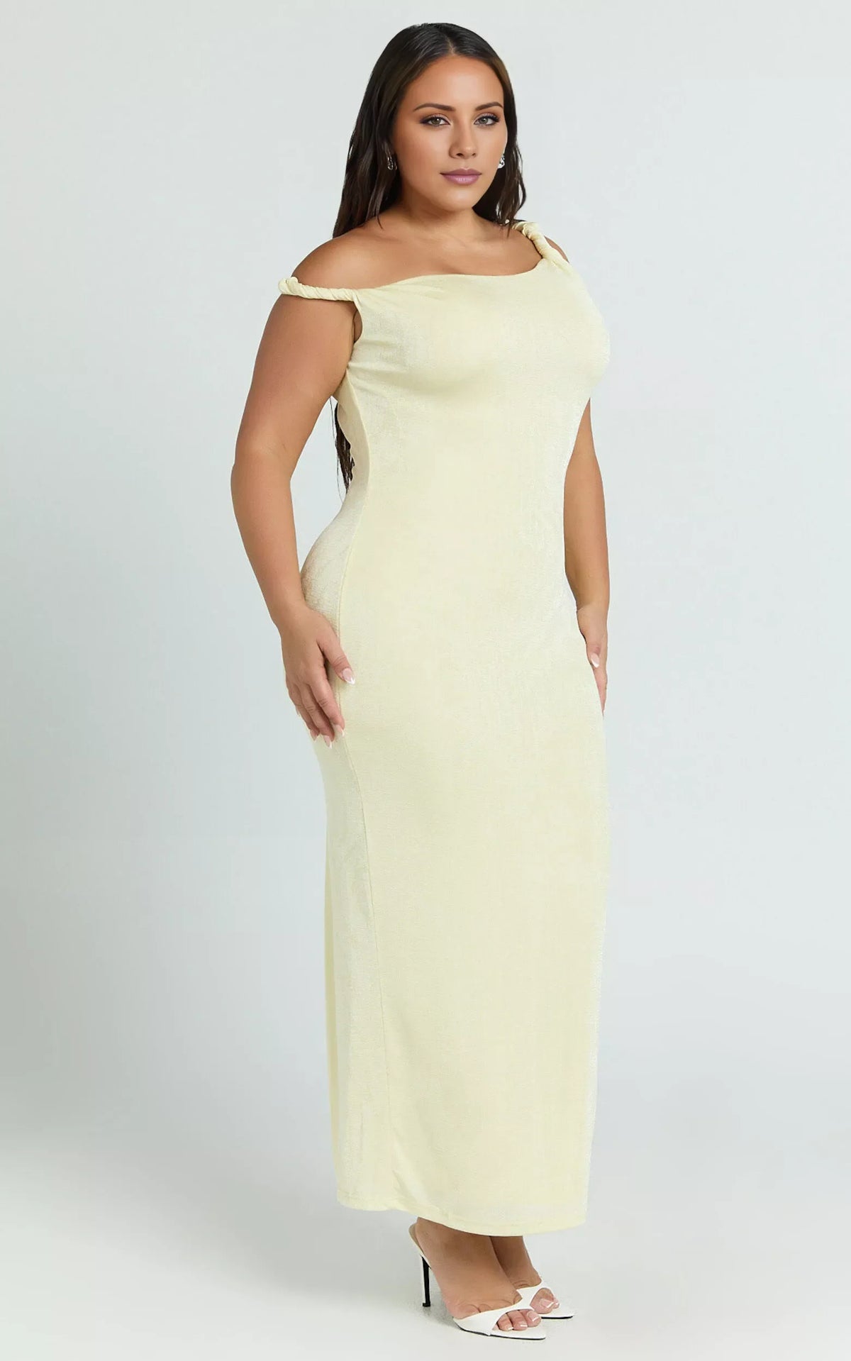Asymmetric collar off shoulder sleeveless backless and floor length Prom dress