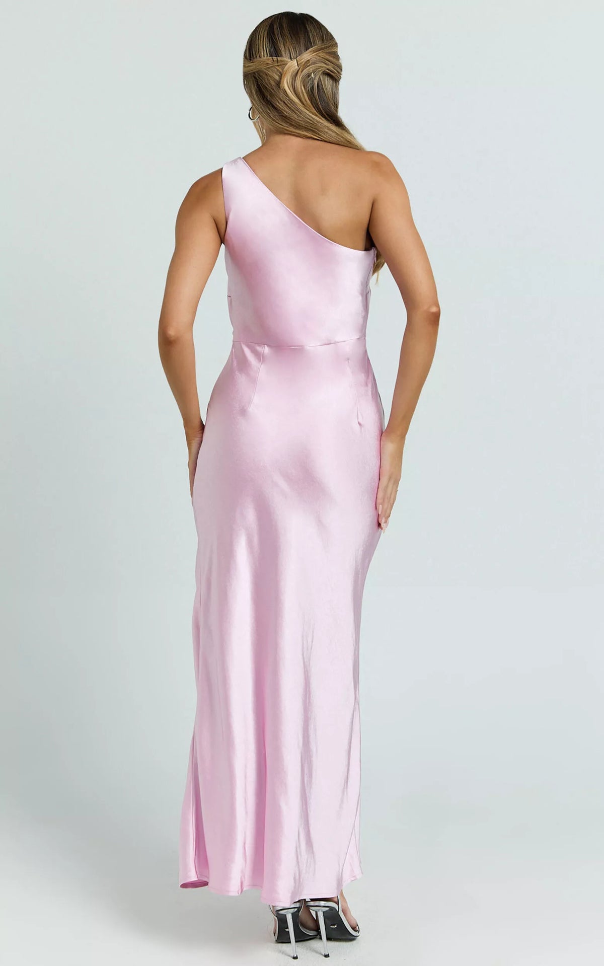 Asymmetric collar off shoulder sleeveless backless side slit and floor length Prom dress