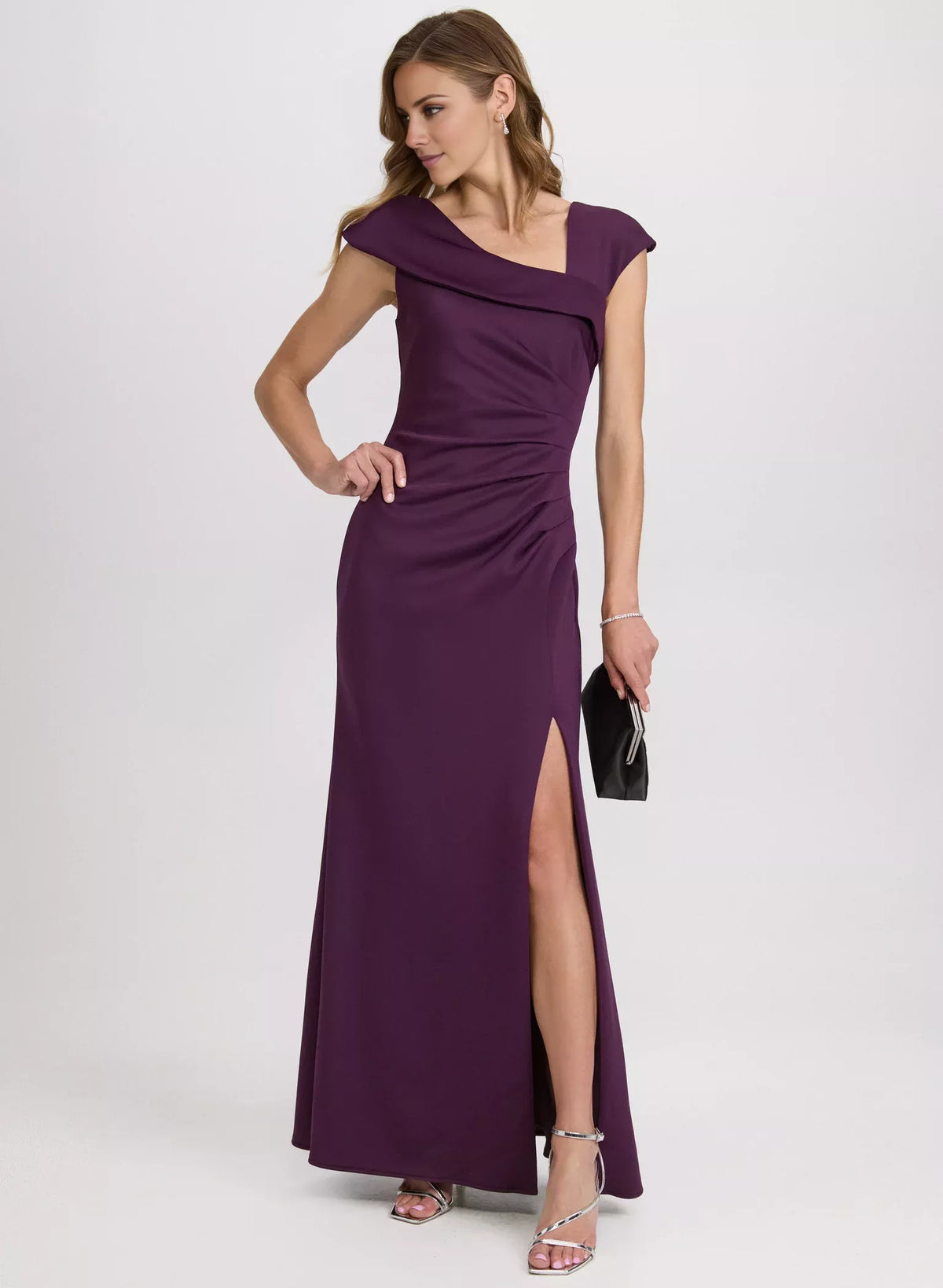 Asymmetric collar sleeveless backless side slit and floor length evening dress