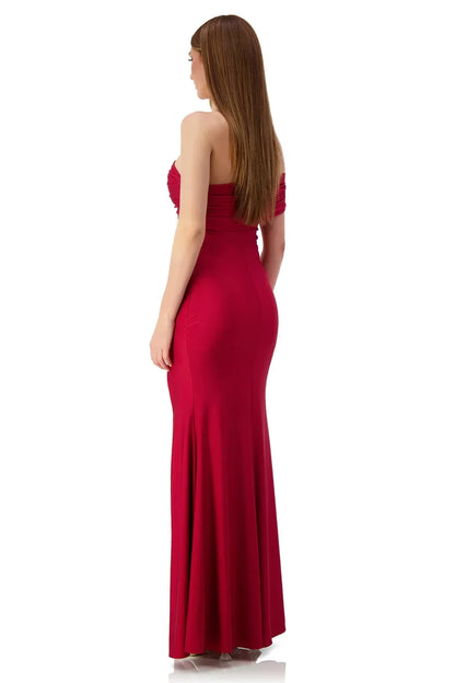 Asymmetric collar sleeveless backless side slit and floor length evening dress