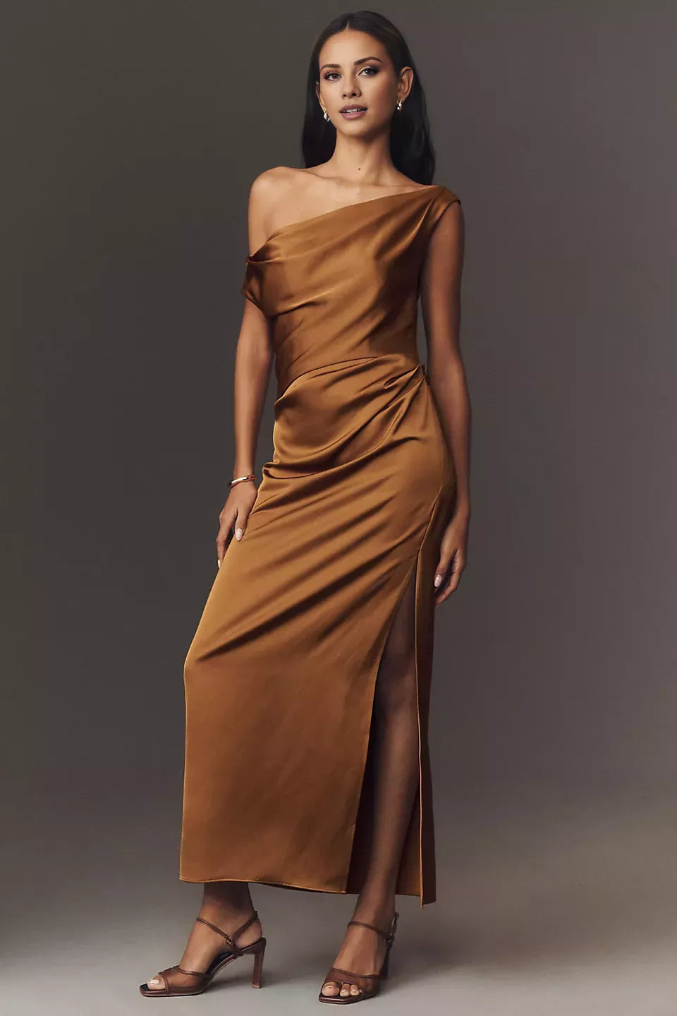 Asymmetric collar sleeveless backless slit and floor length Prom dress