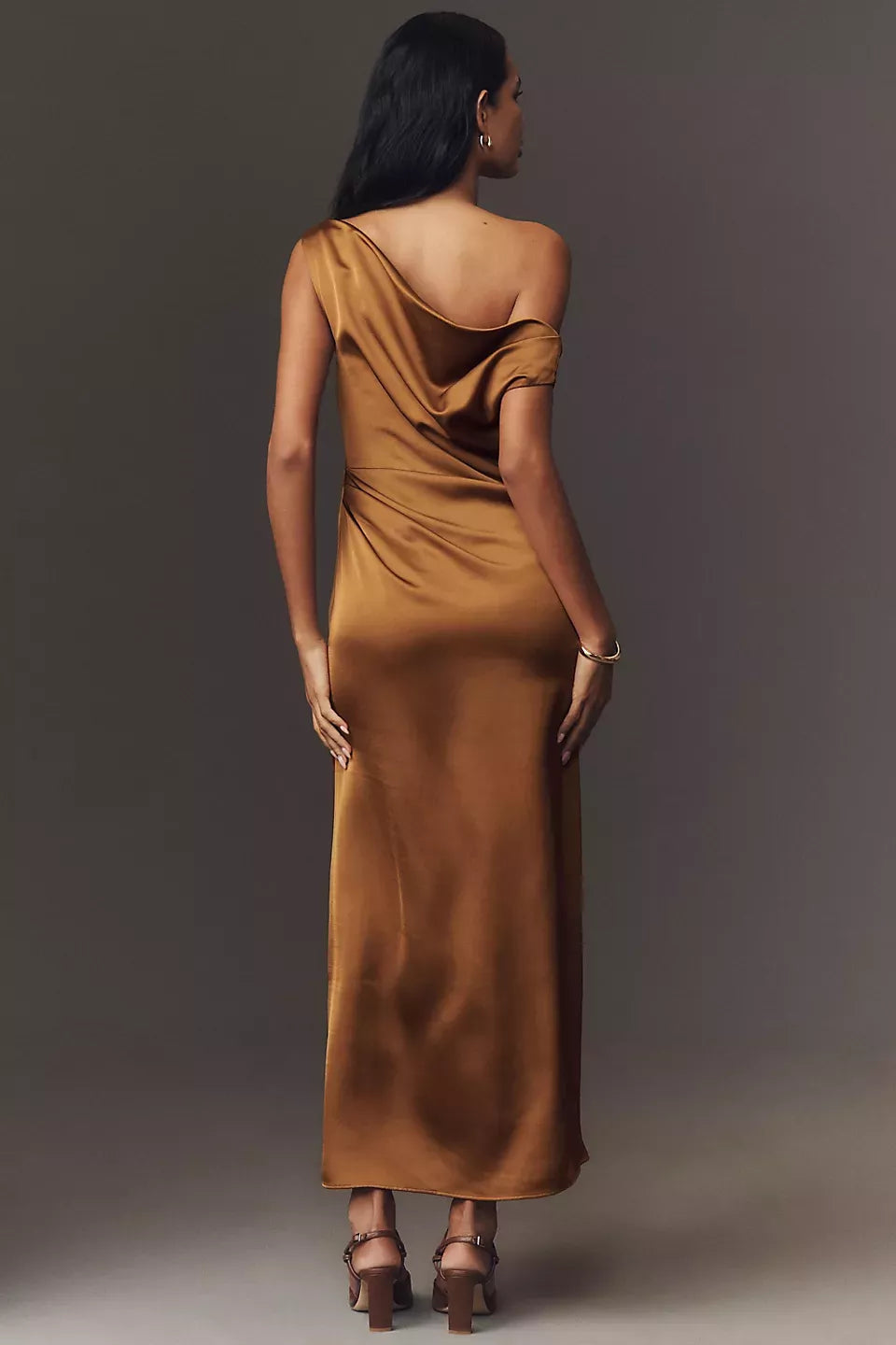 Asymmetric collar sleeveless backless slit and floor length Prom dress