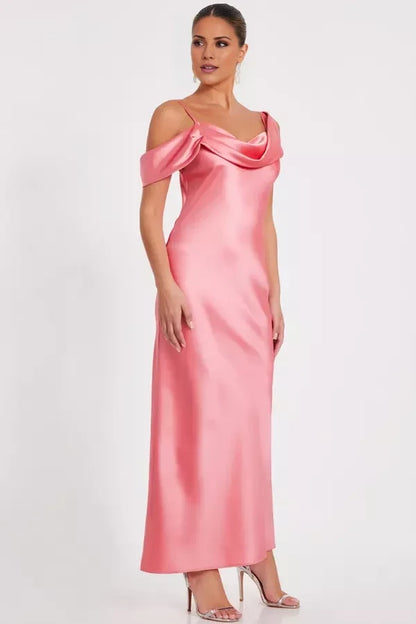 Asymmetric collar sleeveless thin shoulder straps backless and floor length Prom dress