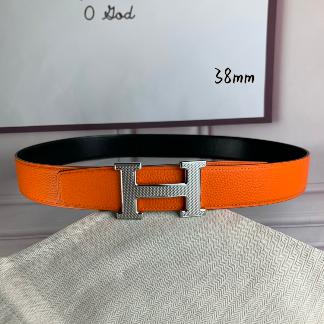 HERMES BELT TOGO SWIFT SILOUIS VUITTONER BUCKLE ORANGE 38MM