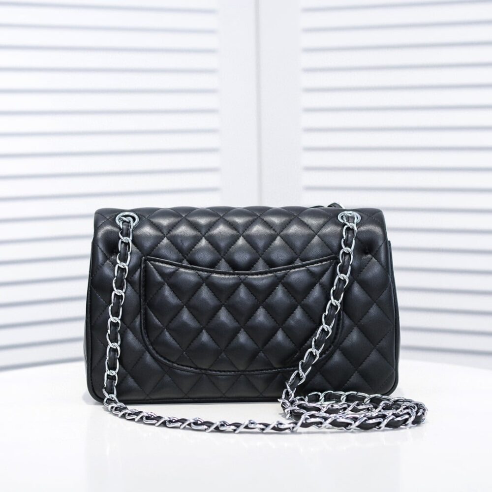 Chanel Small Classic Flap Bag Black Leather With Silver Hardware 25Cm A01113 Y01480 94305