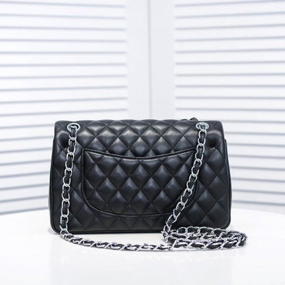 Chanel Small Classic Flap Bag Black Leather With Silver Hardware 25Cm A01113 Y01480 94305