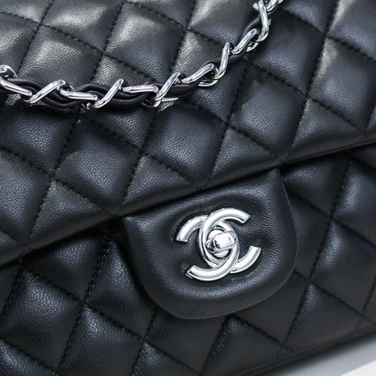 Chanel Small Classic Flap Bag Black Leather With Silver Hardware 25Cm A01113 Y01480 94305