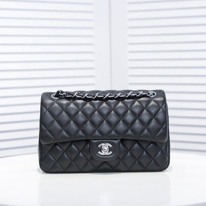 Chanel Small Classic Flap Bag Black Leather With Silver Hardware 25Cm A01113 Y01480 94305