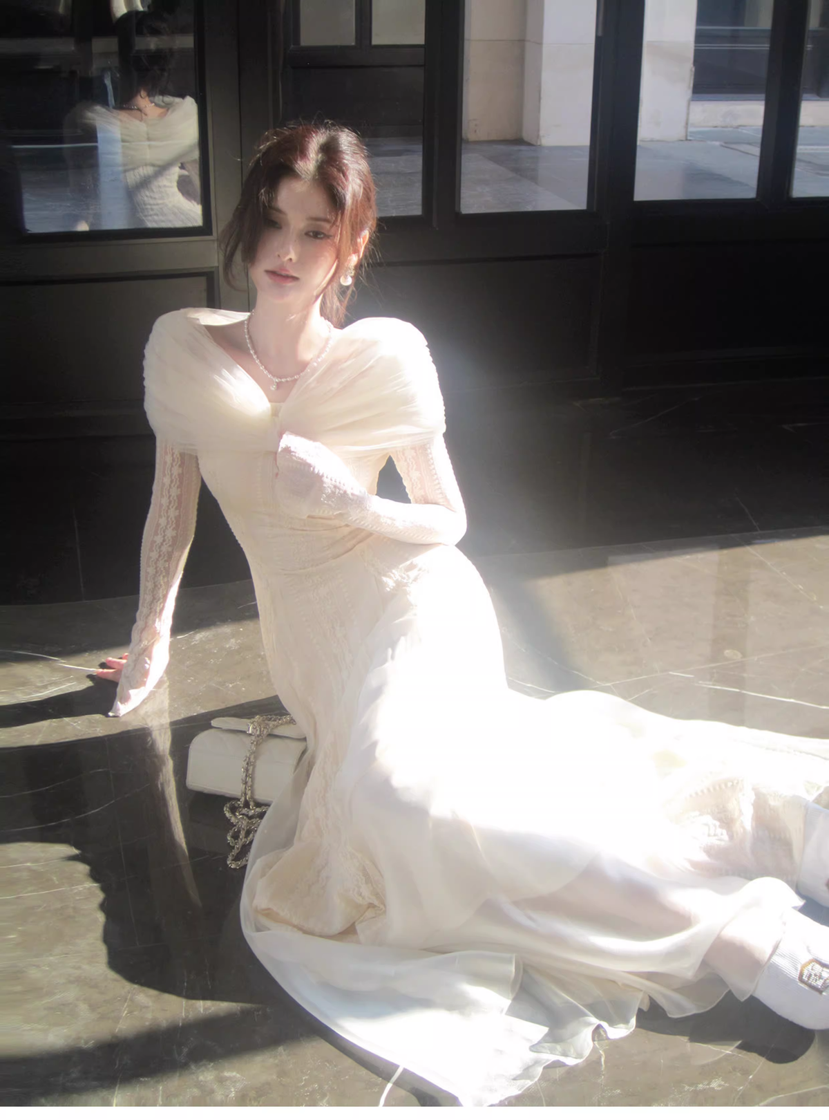 Elegant Off The Shoulder Tulle Lace A Line Long Birthday Prom Dress Party Dress SP1502