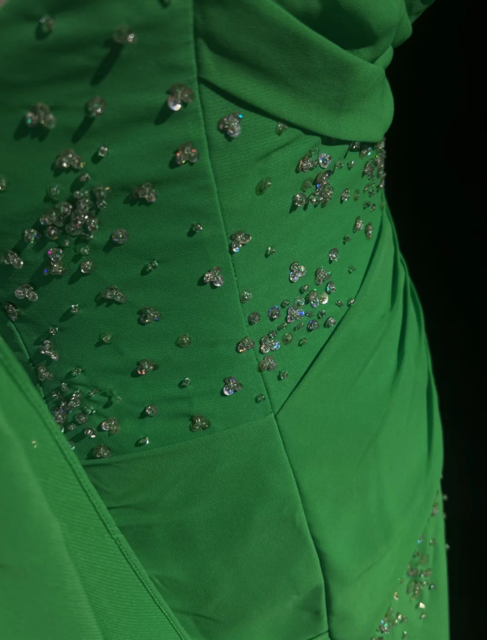 Stylish Green Satin Pleated Beaded Mermaid Long wedding Guest Dress Formal Evening Dress SP1387