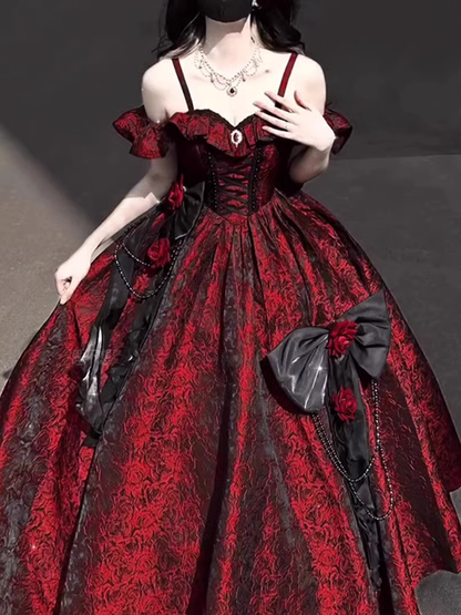 Vintage Ball Gown Straps Long Burgundy Ruffles Lace Prom Dresses Birthday Outfits
