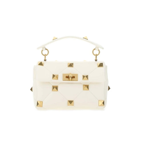 VALENTINO GARAVANI ROMAN STUD CHAIN LINK SHOULDER BAG IN WHITE