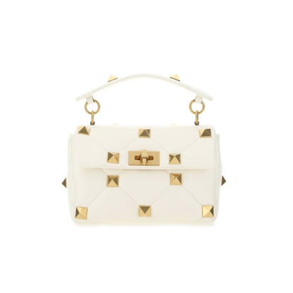 VALENTINO GARAVANI ROMAN STUD CHAIN LINK SHOULDER BAG IN WHITE