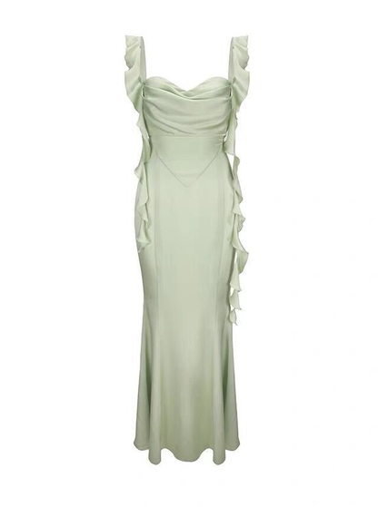 Elegant Summer Ruffle Ribbon Slip Backless Sexy Dress For Women Chic Ruched Slim Evening Dress Y7390