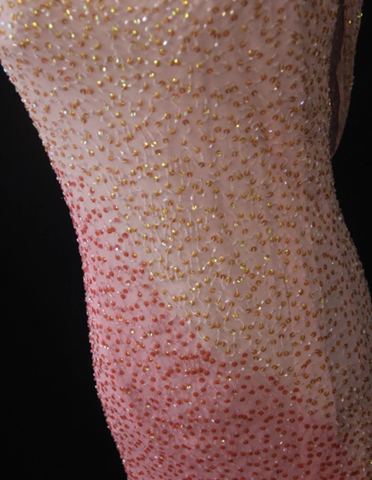 Glamorous Sleeveless Ombre Pink Satin Beaded Mermaid Long Evening Gown Birthday Outfits