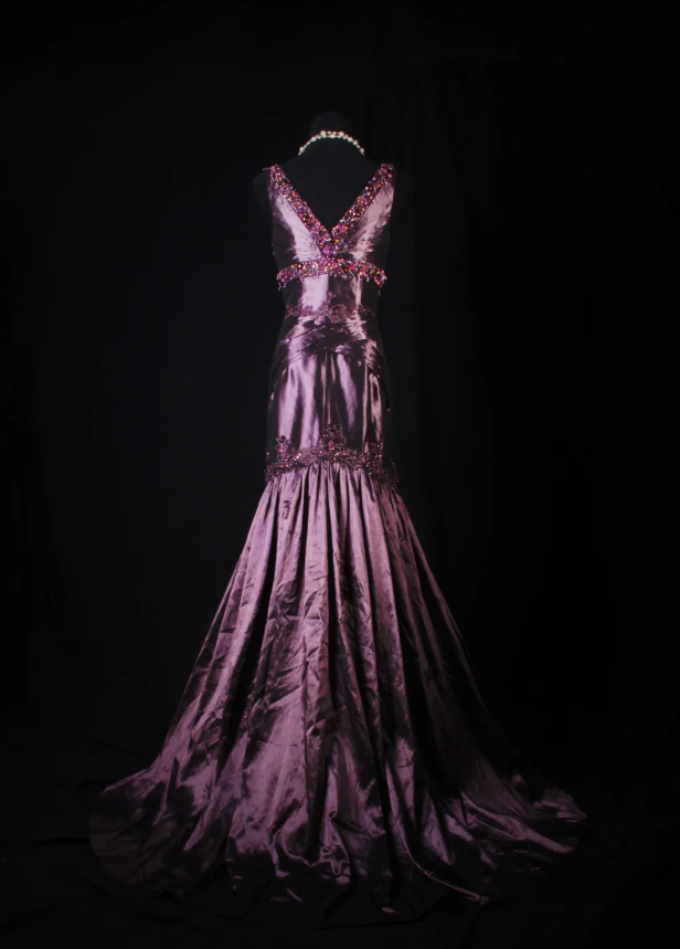 Vintage Purple V Neck Satin Beaded Mermaid Evening Dress Long Birthday Party Gown