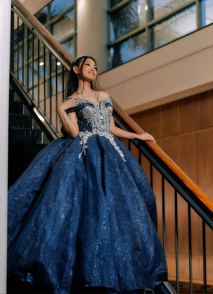Glitter Off The Shoulder Peacock Blue Tulle Sequin Beaded Ball Gown Formal Birthday Quinceanera Dress