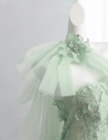 Pretty Mint Green Tulle Petals Sequin Beaded A Line Birthday Prom Dress Party Dress SP1520