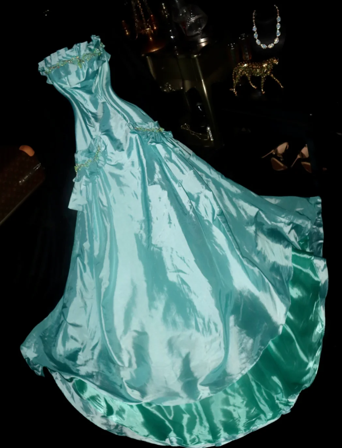 Charming Mint Green Strapless Satin Beaded Long Wedding Guest Dress Formal Birthday Party Dress Prom Gown SP1422