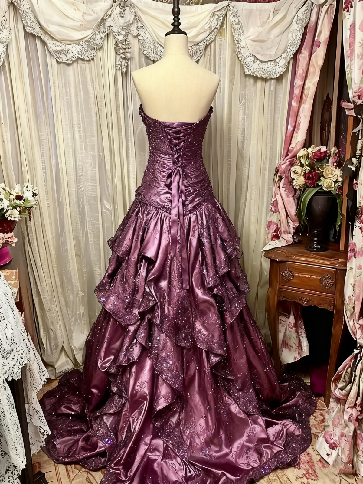 Fashion Vintage Elegant Exquisite Beading Sweet Elegant Long Layered Tulle Floor Length Ball Gown Evening Dress Wedding Dress gh4158