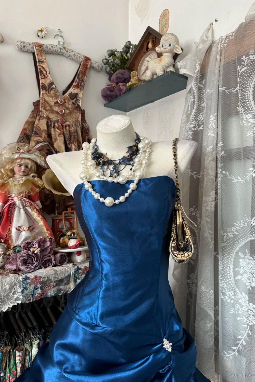 girlhomeshops-Blue Satin Back-To-School Dress, Short Birthday Dress gh6233