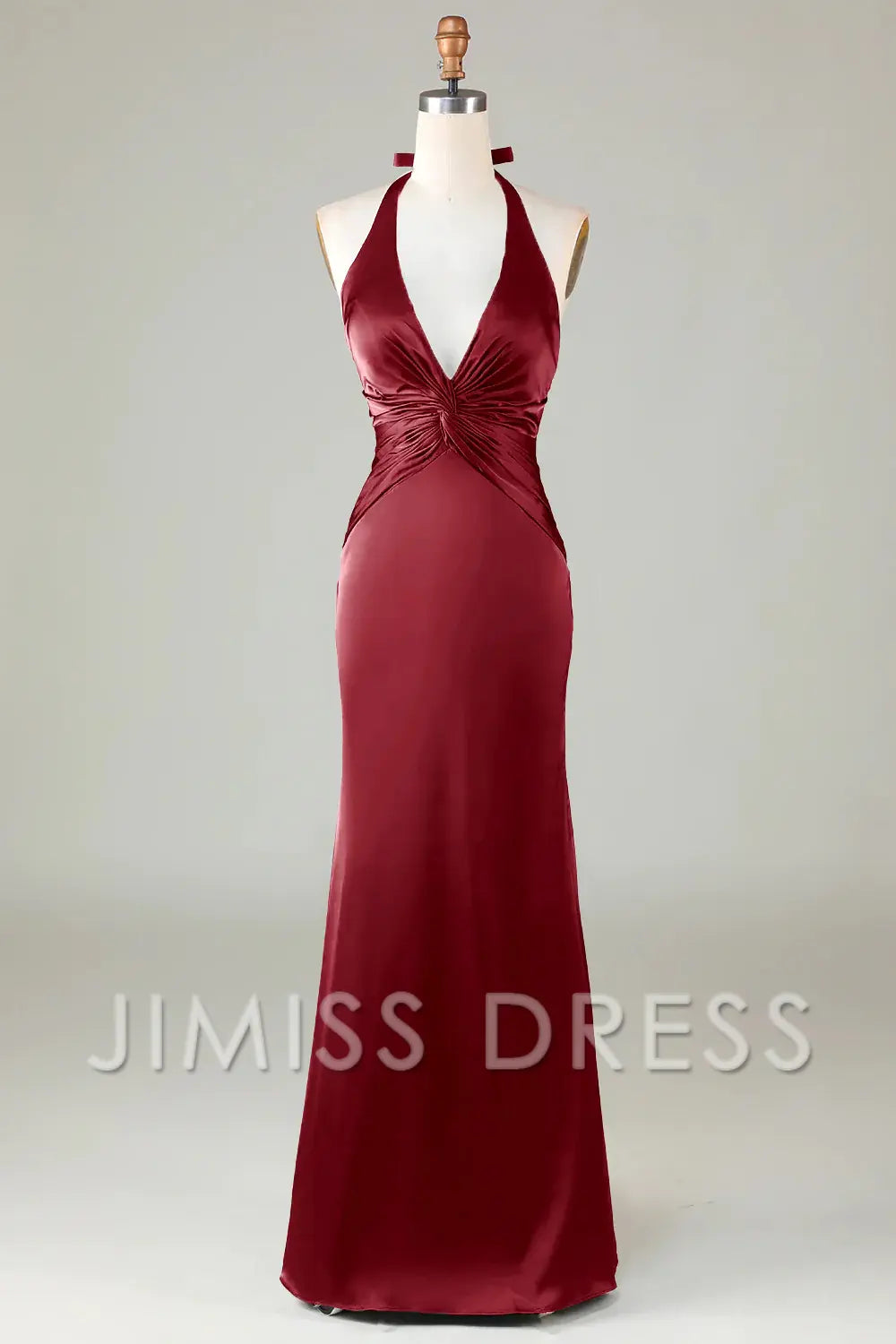 Elegant Mermaid Hanging Neck Sleeveless Deep Green Back Zip Floor-Length Satin Bridesmaid Dress