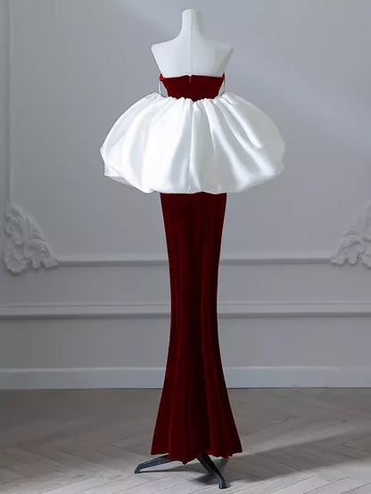 Burgundy Fashion Elegant Mermaid Off-shoulder Long Slim Velvet prom dress Evening Dress Party Dress gh3574