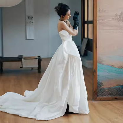 Vintage Ball Gown White Satin Wedding Dresses C121