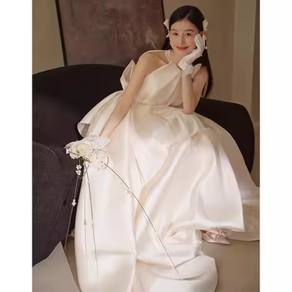 Vintage Ball Gown White Satin Wedding Dresses C130