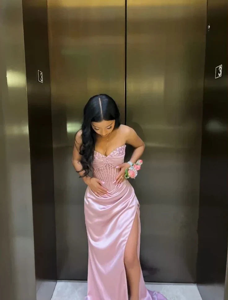 Pink/green/blue Gorgeous Shiny Exquisite Beaded Long Slit Elegant Sexy Prom Dress Evening Dress Party Dress gh3231