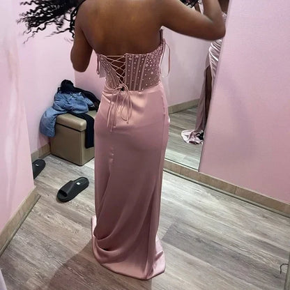Pink/green/blue Gorgeous Shiny Exquisite Beaded Long Slit Elegant Sexy Prom Dress Evening Dress Party Dress gh3231