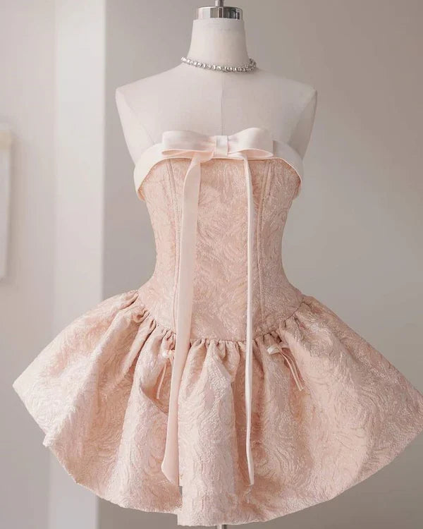 Cute Pink A-Line Homecoming Dress Strapless Party Dress Short A-Line Cocktail Dress TP4668