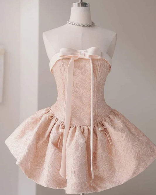 Cute Pink A-Line Homecoming Dress Strapless Party Dress Short A-Line Cocktail Dress TP4668