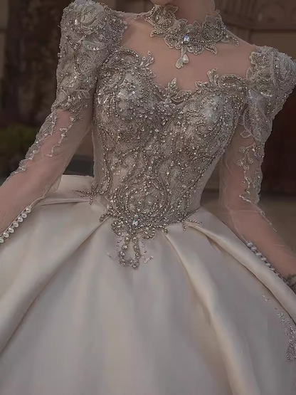 Princess Ball Gown Scoop neckline Long Sleeves Lace Wedding Dresses C207
