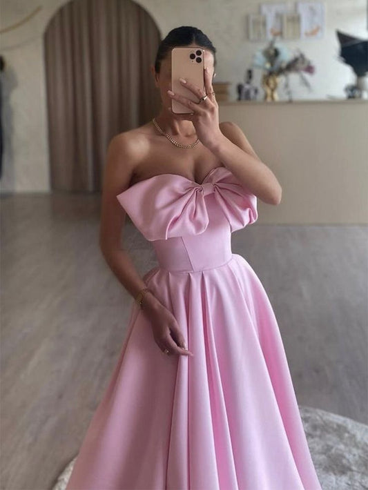 Fancy A-Line Pink Satin Long Prom Dress, Pink Long Formal Dress Evening Gowns C2718
