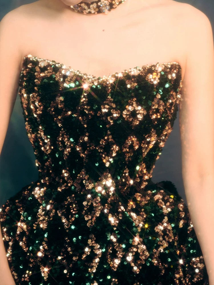 Gorgeous Ball Gown Sweetheart Black Sequin Long Evening Dress Prom Dresses Birthday Outfits C3595