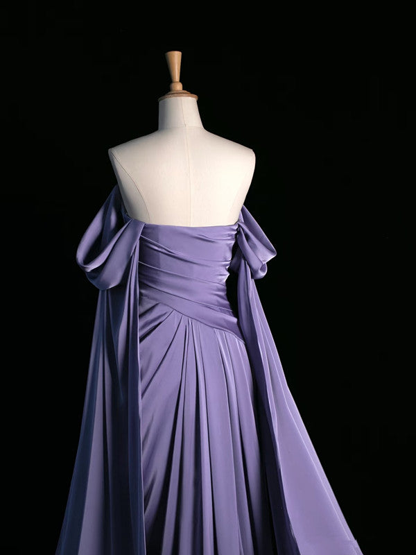 Vintage A Line Off The Shoulder Satin Prom Dresses Long Evening Gown Formal Party Dress