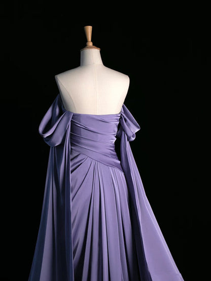 Vintage A Line Off The Shoulder Satin Prom Dresses Long Evening Gown Formal Party Dress
