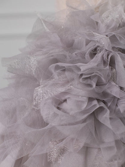 Pretty Mermaid Strapless Lilac Tulle Long Prom Dresses Party Gown Evening Dress C3771
