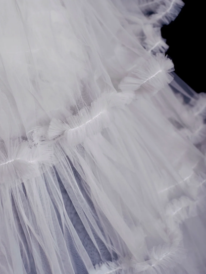 Princess Ball Gown Strapless Tulle Lace Tiered Long Wedding Dresses C3849