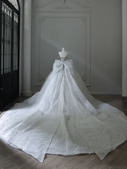 Unique Ball Gown Strapless Sequin Long Wedding Dresses Brides Dress