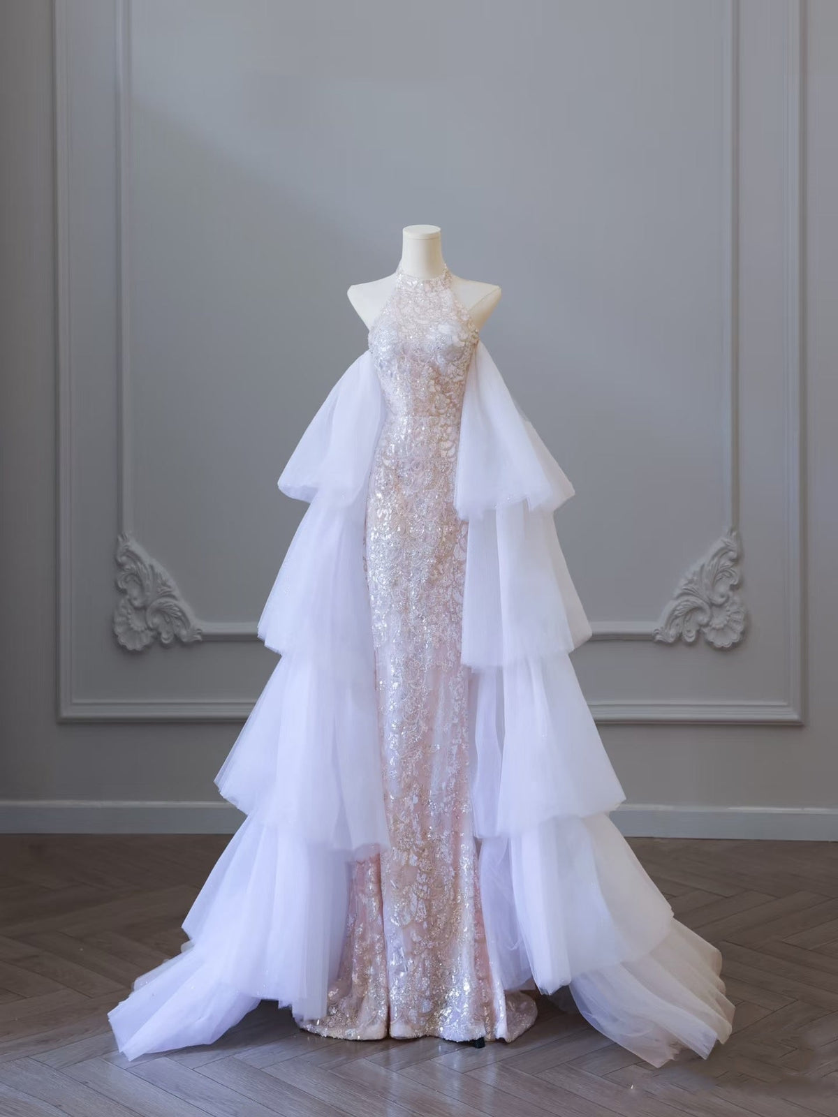 Sexy Mermaid High Neckline Sequin Long Prom Dresses Evening Gowns
