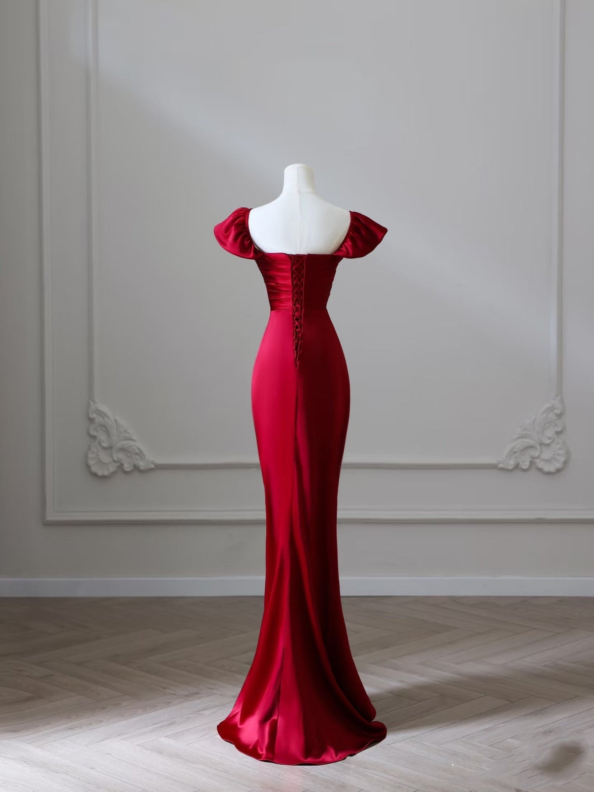 Sexy Mermaid Red Satin High Low Prom Dresses Evening Gowns