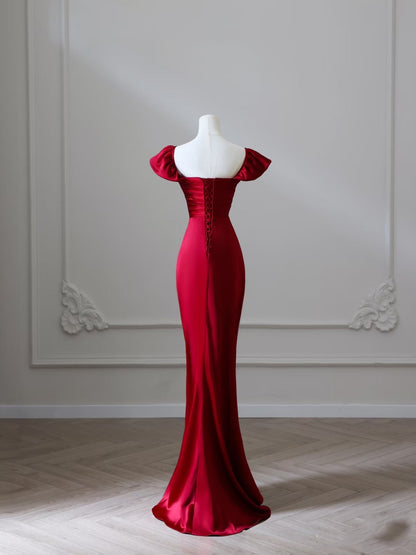 Sexy Mermaid Red Satin High Low Prom Dresses Evening Gowns