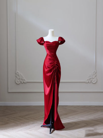 Sexy Mermaid Red Satin High Low Prom Dresses Evening Gowns