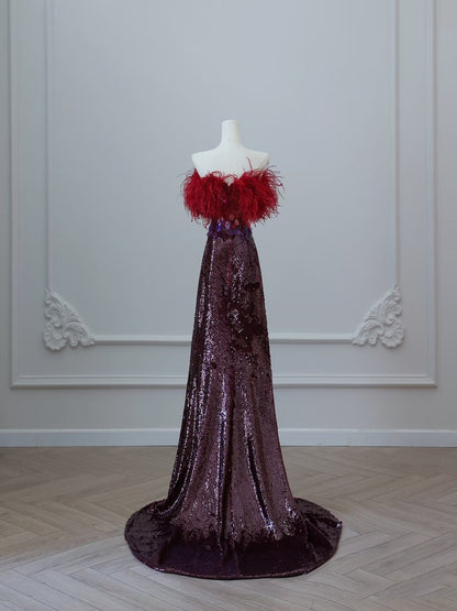 Sexy A Line Strapless Sequin Long Prom Dresses Evening Gowns